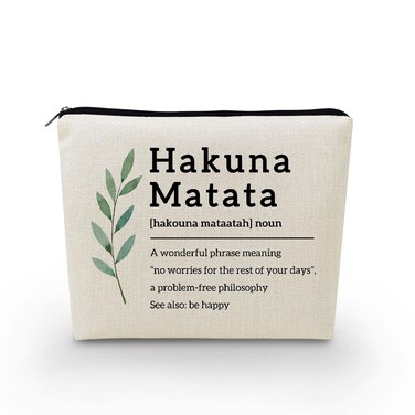Inspirational Positive Quote Makeup Bag Hakuna Matata Toiletry Pouch with Zipper Birthday Christmas Gift Cosmetic Bag for Women Sisters Friends BFF