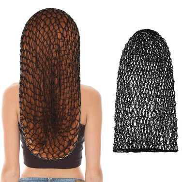 2 PCS Mesh Hair Net Rayon Knit Snoods for Women Sleeping, Crocheted Sleeping Cap Soft Mesh Hairmet Hat Cover Accessories for Long, Curly Hair (Black)