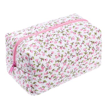 Quilted Makeup Bag, Floral Cosmetic Bag, Travel Coquette Aesthetic Makeup Pouch, Cute Pink MakeUp Organizer Bag, Coquette Cotton Portable Storage Zipper Toiletry Bag for Women