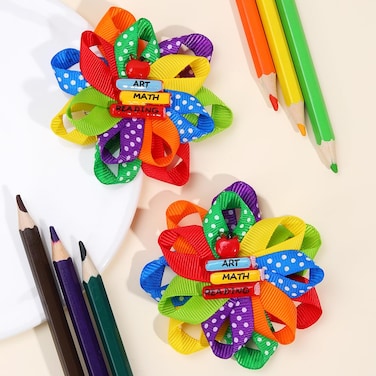 Back to school hair bow clips for girls, cute school cheer bowknot hair barrettes hairpins for kids 1st 2nd 3rd 4th 5th grade students gift