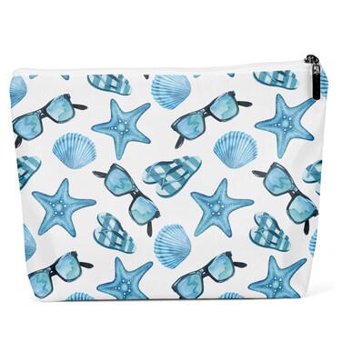 Waterproof Makeup Bag Cosmetic Travel Bag Toiletry Bag for Women Beach Bag Beach Gifts Starfish Whale Shell Decor Ocean Sea Animals Print Birthday Gift Ideas for Women Best Friends