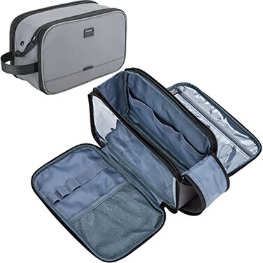 ZEEMO Travel Toiletry Bag for Men, Extra Large Water-Resistant Double-Sided Full-Open Dopp Kit, Versatile Organizer for Shower and Hygiene Accessories, Bathroom Essentials, Cosmetics, Gray