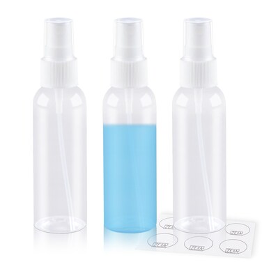 ZEJIA Small Spray Bottle 2OZ, Plastic Travel Spray Bottle, Refillable Mini Spray Bottle for Face, Liquids, Perfume, with Labels (3 Pack)