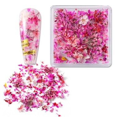 ZEYER Nail Stickers Dried Pink Flowers Nail Art Stickers Decals 3D Spring Small Flower DIY Nail Art Design Flower Nail Art Supplies Natural Floral Nail Decals for Women Girls 1 Box