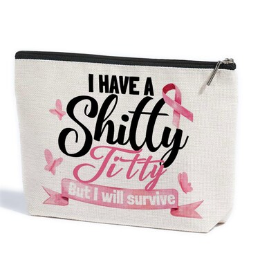 ZHAMEN Breast Cancer Survivor Makeup Bag - Get Well Soon Gifts for Women - Breast Cancer Awareness &amp; Care Gifts - Cosmetic Travel Bag