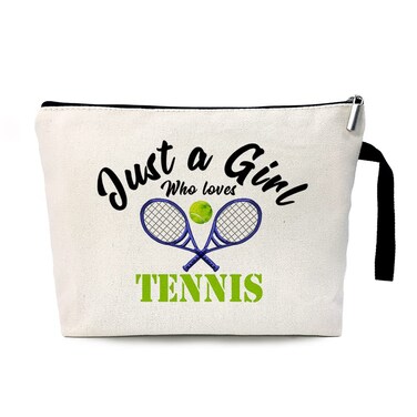 Just a Girl Who Loves Tennis Funny Cosmetic Bag, for Travel Toiletry Zipper Storage Pouch Makeup Bag, Tennis Playeres Gifts, Tennis Girls Cosmetic Bag, Gifts for Tennis Lovers, Girls Tennis Team Gifts