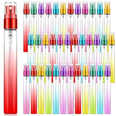 Zhehao 36 Pieces Mini Perfume Spray Bottles 10 ml Colorful Glass Fine Mist Refillable Spray Empty Bottles Perfume Atomizer Small Sample Containers for Perfume Travel Essential Oils Cleaning