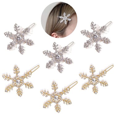 6 PCS Snowflake Rhinestone Hairpins Vintage Rhinestone Hair Clips Snowflake Hair Clips Snowflake Hair Barrette Crystal Hair Barrettes For Women Girls