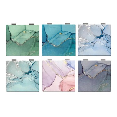6 PCS Daily Makeup Mirror Mini Mirror Enlarge Makeup Mirror Square Small Purse Mirror Travel Portable Double-Sided Mirror, Gift for Girls, Women, Mothers (Apply Marbling)