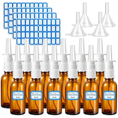 20 Pcs Nasal Spray Bottle, 30ML/1oz 12 Pcs Empty Refillable Fine Mist Glass Nasal Spray Bottle with 4 Pcs Funnels and 4 Pcs Labels&hellip;
