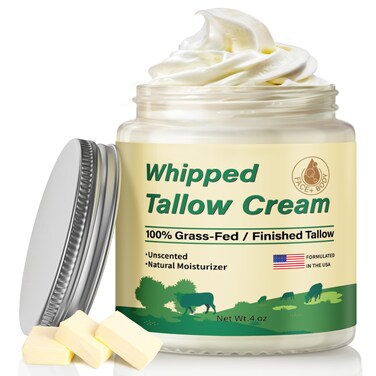 Beef Tallow for Skin, Organic Grass Fed Whipped Beef Tallow Moisturizer Deeply Nourishing for Face &amp; Body, Natural Unscented Tallow Face Moisturizer Smooth Soft for Dry Skin, 4oz