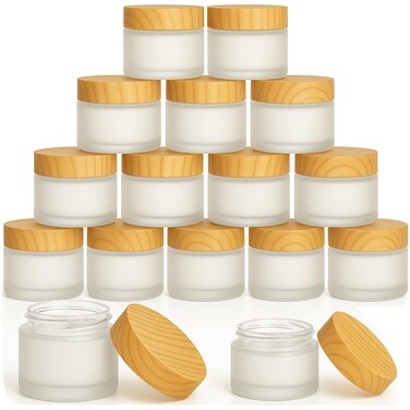 Leakproof Lip Balm Containers (16-Pack) 1.7oz/1oz Glass Cosmetic Jars with Twist-Top Lids, Shatter-Resistant &amp; Travel-Friendly for DIY Skincare, Lip Scrubs, Essential Oils（50ml/30ml）