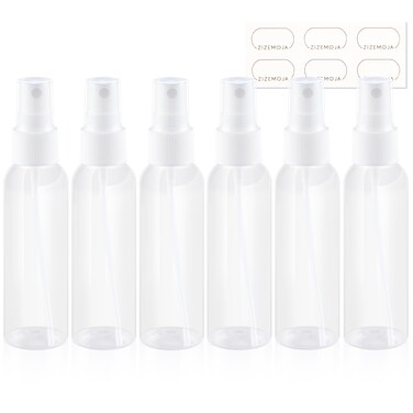 2OZ 6Pack Small Clear Plastic Mini Spray Bottle, Empty Travel Spray Bottle for Face, Toner, Liquids, Essential Oils, with Labels