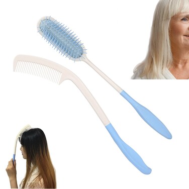 Long Reach Handled Comb and Hair Brush Set, Anti-slip Handle Comb Air Cushion Hairbrush Soft Easier Styling Comb Beauty Hair Accessory Applicable to Elderly and Hand-disabled People