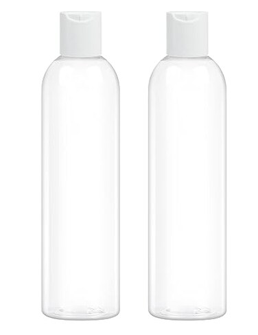 2 Pack 8 oz Clear Plastic Bottles with White Disc Caps Refillable Empty Squeeze Containers Cosmetic Bottles for Toiletries Conditioner Shampoo Lotions Gels