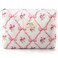 Floral Makeup Bag Cotton Quilted Pink Bow Aesthetic Cosmetic Bag for Women Girls Cute Coquette Flower Makeup Pouch for Purse Large Trendy Travel Toiletry Bag Portable Zipper Cloth Skincare Bag