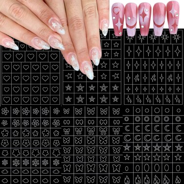 6 Sheets Airbrush Stencils Nail Stickers for Nail Art,Butterfly Bow Star Flower Flame Nail Art Stickers French Hollow Nail Guides Decals Design Nail Supplies for Women Manicure DIY Tools Sets