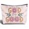 God Is Good Christian Makeup Bag - Retro Pink Floral Christian Bieble Verse Cosmetic Bag for Women Purse, Christian Gifts for Women Teens, Bible Verse Gifts