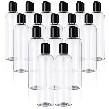 Zubebe 36 Pcs Plastic Travel Bottles with Disc Top Flip Cap Empty Refillable Squeeze Travel Containers for Shampoo Lotions Cream Toiletries Liquid Body Soap (Clear, 8 oz)