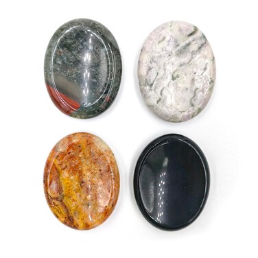 4 PCS Thumb Pocket Stone, Worry Stone for Anxiety, Healing Stones, Obsidian, African Bloodstone, Crazy Agate, Chrysoprase