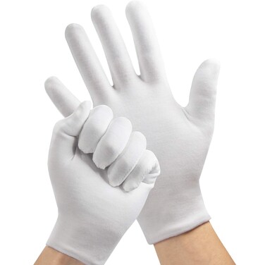 7 Pairs White Cotton Gloves for Dry Hands Sleeping, Breathable Moisturizing Gloves Overnight for Women and Men Eczema Safety Work Serving Costume Inspection
