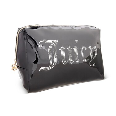 Juicy Couture Women's Cosmetics Bag - Travel Makeup and Toiletries Clutch Wedge Pouch, Black with Rhinestones