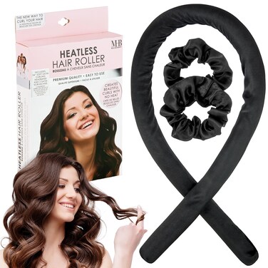 Expressions Heatless Hair Roller &amp; Scrunchies Set - Classic Black Heatless Hair Curler Curling Headband, Hair Scrunchies &amp; Heatless Curling Rod Headband, Curly Hair Products Hair Curlers