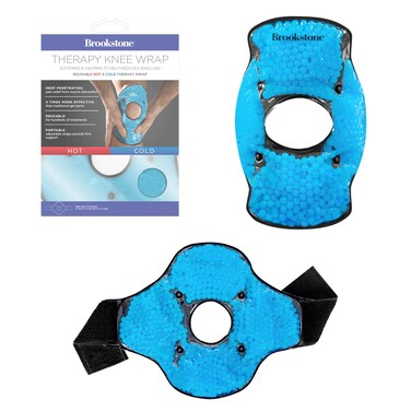 Brookstone Knee Ice Pack Wrap with Silica Beads - Hot and Cold Therapy - Fast Acting Ice Pack for Knee Pain Relief - Reusable Knee Ice Pack for Swelling, Injuries, and Post-Surgery Recovery Azure Blue