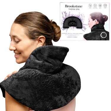 Brookstone - Thera-Spa Cooling &amp; Warming Heated Neck Wrap &amp; Shoulder Wrap - Microwavable Neck Warmer or Chill in Freezer for Instant Strained Muscles Relief - Lavender Infused, (Midnight Black)