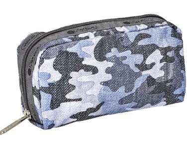 LeSportsac Camo Canvas Indigo Rectangular Cosmetic Bag, Style 6511/Color F545 Modern Denim Inspired Heather Camouflage in Blue &amp; Grey