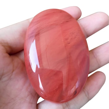 Natural Cherry Quartz Oval Polished Worry Stones, Healing Crystal Indoor Fountain Stones Massage Energy Anxiety Relief Items