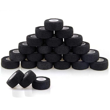 Self Adhesive Bandage Rolls Grip Cover Sensi Wrap Tape for Sports,Wrist,Ankle,Pets 5-Yards 24pcs (1 inch, Black)