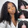 V Part Wig Human Hair For Black Women Upgrade U Part Wig Human Hair Kinky Curly Wig 100% Virgin Hair Glueless Wear and Go Wig Minimal Leave Out 200% Density (Kinky Curly, 16 Inch)