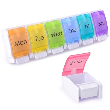 Detachable Pill Organizer,Weekly Pill Box 1 Time a Day,Large Daily Pill Case for Pills/Vitamin/Fish Oil/Supplements(Rainbow)