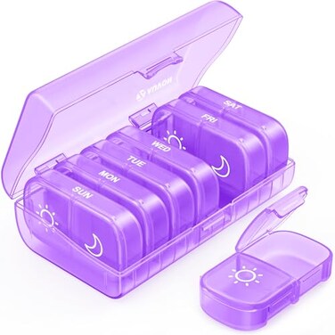 AUVON XL Weekly Pill Organizer 2 Times a Day with One-Side Large Opening Design for Easy Filling, AM PM Pill Box 7 Day, Portable Travel Pill Case for Medication, Vitamins, Fish Oils, Supplements