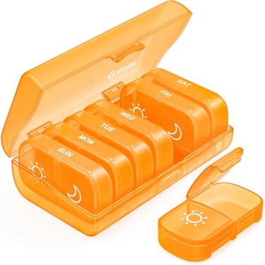 AUVON XL Weekly Pill Organizer 2 Times a Day with One-Side Large Opening Design for Easy Filling, AM PM Pill Box 7 Day, Portable Travel Pill Case for Medication, Vitamins, Fish Oils, Supplements