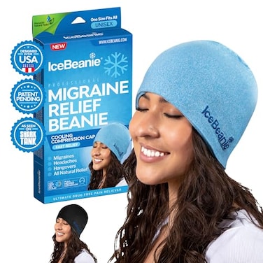 IceBeanie Migraine Relief Cap, As Seen on Shark Tank, Extended Cooling Gel Headache Relief Cap, Tension &amp; Hangover Hat, Cold Headache Hat Mask, Head Ice Pack