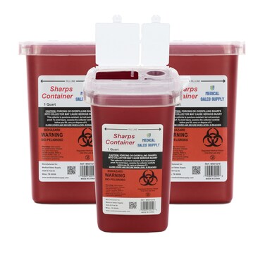 1 Quart   Biohazard Needle and Syringe Disposal Sharps Container with Flip Lid   for Diabetics - Pack of 3