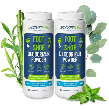 Natural Foot &amp; Shoe Deodorizer Powder - Eucalyptus Foot &amp; Shoe Powder Odor Control - Removes, Controls &amp; Prevents Odors - Made with Essential Oils - Made in USA (4oz, 2-Pack)