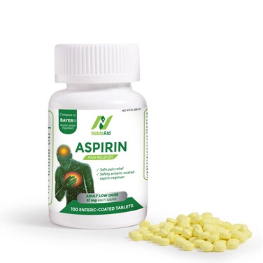 Pure Low Dose Baby Aspirin 81mg for Adults, 100 Count Enteric Coated Aspirin Tablets for Men and Women, Safe Relief for Symtoms Associated with Headache, Arthritis, Cramps