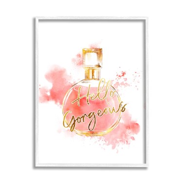 Stupell Industries Hello Gorgeous Fashion Cosmetic Perfume Bottle Pink Watercolor, Designed by Ziwei Li White Framed Wall Art, 24 x 30