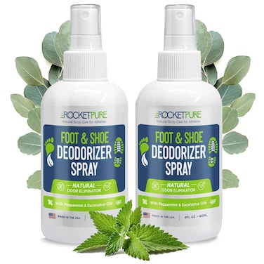 Natural Foot &amp; Shoe Deodorizer Spray - Foot Spray for Smelly Feet &amp; Shoe Spray for Smelly Shoes - Removes, Controls &amp; Prevents Odors - Made with Essential Oils - Made in USA (4oz, 2-Pack)