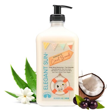 Coral Beach Daily Moisturizer, Tan Extender Lotion, for After Sun or Tanning Bed, Aloe Vera base, Hypoallergenic, Sensitive Skin, Great for Men and Women, Unisex Fresh Scent