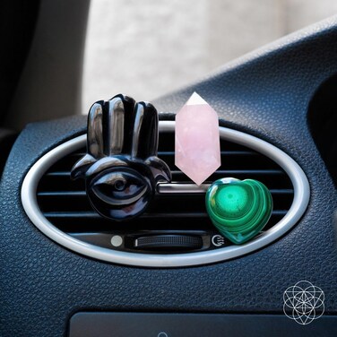 Conscious Items - Hamsa Hand of Safe Travels Aromatherapy Crystal Car Kit - Crystal Car Accessories - Car Charms - Car Ornament - Car Crystals - Crystal Gifts for Women - Car Vent Accessories