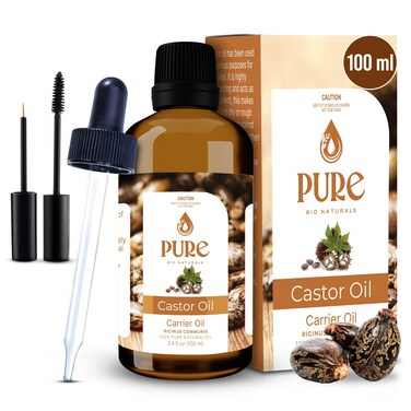 Pure Castor Oil, Carrier Oil, (Ricinus COMMUNIS), 100% Pure and Natural, Massage Oil for Aromatherapy, Skincare, Moisturizing, Eyelash, Eyebrow Growth Oil, Vegan, 3.4FL oz (100 ml)