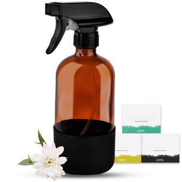 16oz Empty Glass Spray Bottle with Silicone Sleeve Protection - Refillable Containers for Cleaning Solutions, Essential Oils, Misting Plants - Quality Sprayer (Amber, 1 PACK)