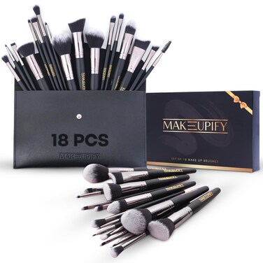 Travel Makeup Brush Set Professional 18 PCS ULTRA SOFT Black Makeup Brushes Set with Case - All-in-One Foundation, Contour, Blending Brush for Makeup Kit &amp; Eye Shadow Brush Set Make up Brushes Pack