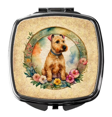 Caroline's Treasures Lakeland Terrier and Flowers Compact Mirror Decorative Travel Makeup Mirror for Women Girls Gifts Pocket Makeup Mirror Folding Handheld