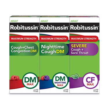 Robitussin Adult Maximum Strength Cough, Chest Congestion &amp; Sore Throat Wellness Pack, Cough + Chest Congestion (4 FL OZ), Nighttime Cough (4 FL OZ), Severe Cough + Sore Throat (4 FL OZ)