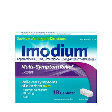 Imodium Multi-Symptom Caplets for Diarrhea Relief with Gas, Bloating &amp; Cramps, 18 ct.